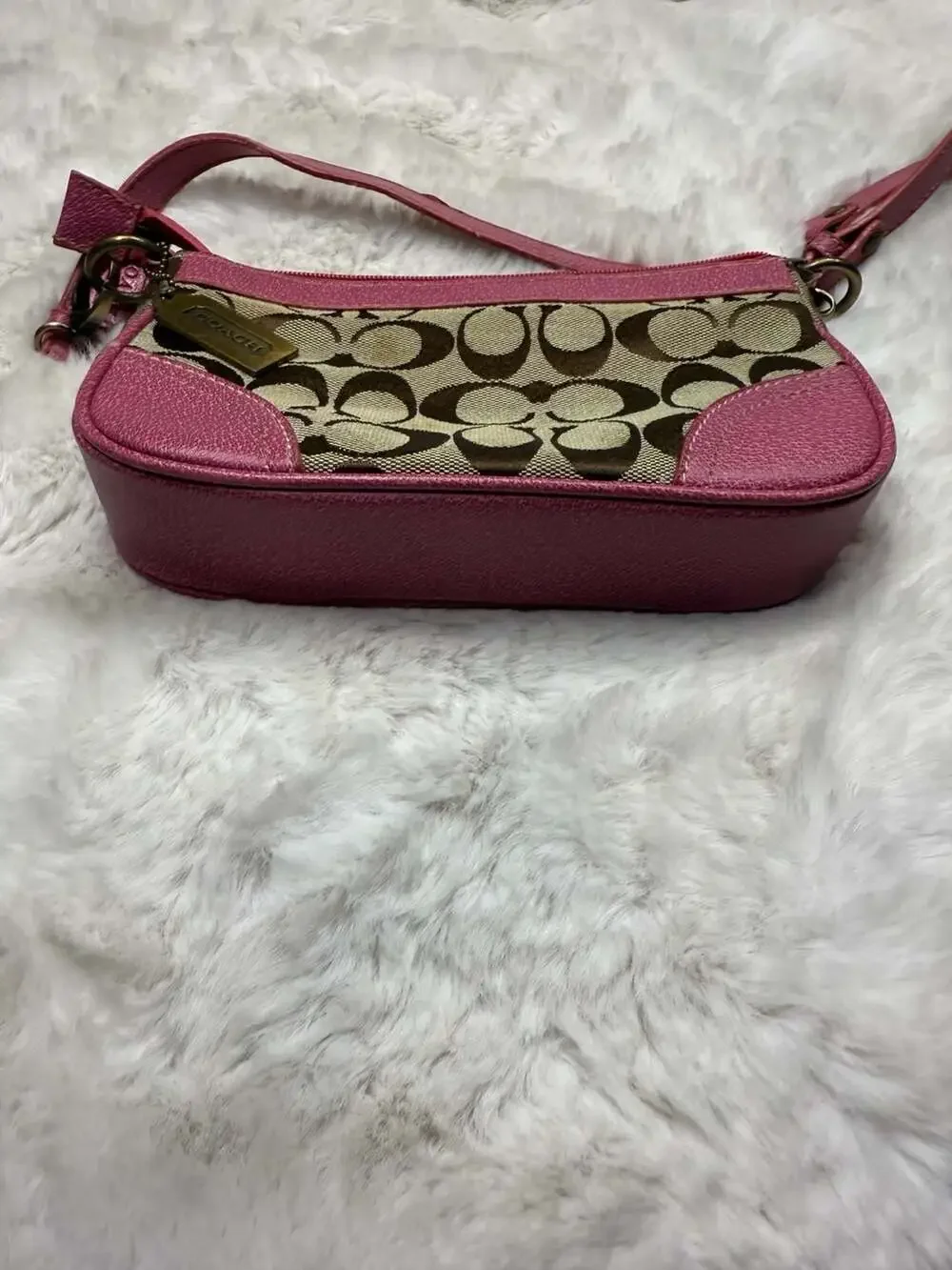 Coach Signature C Small Shoulder Bag/Wristlet in Brown and Pink